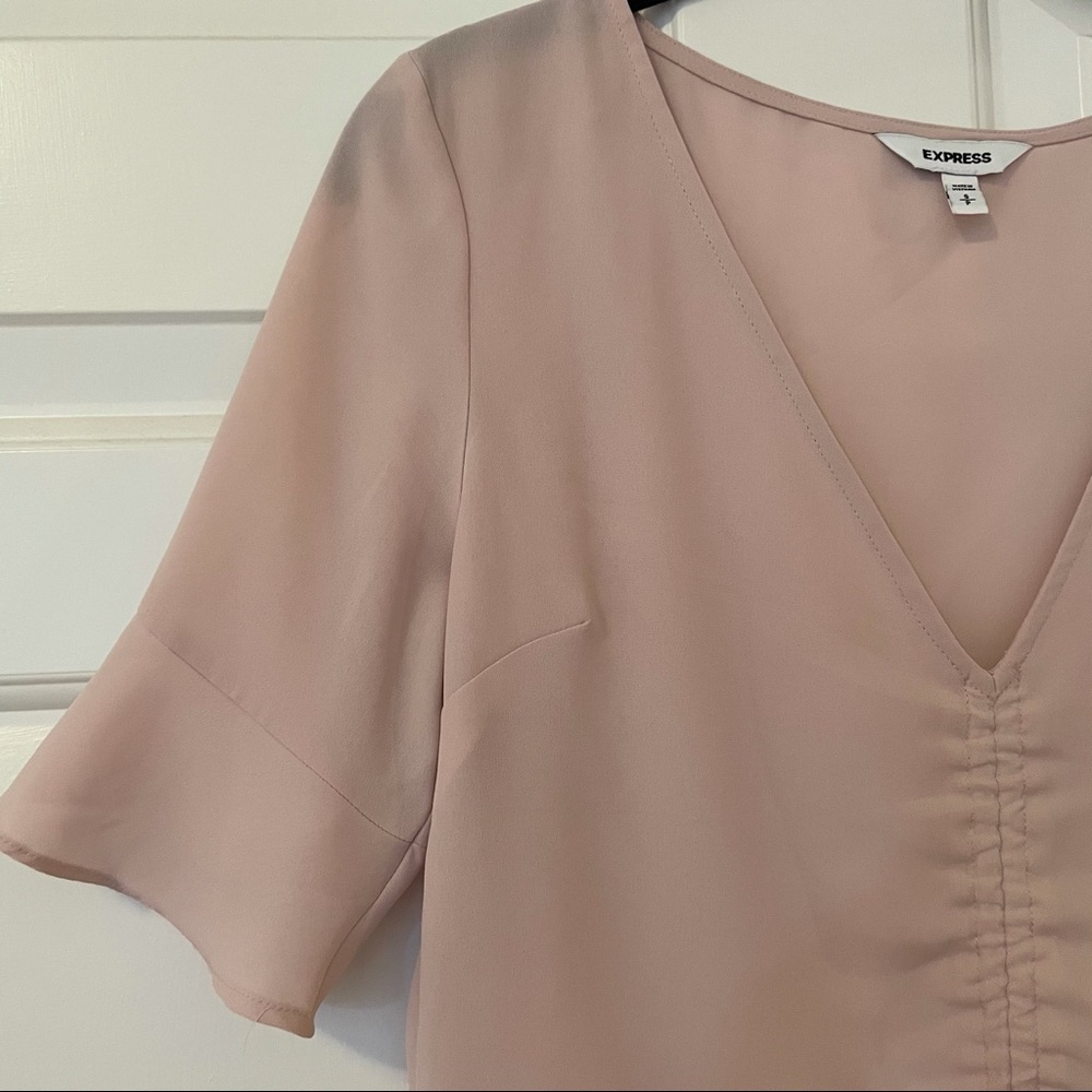 Express Blush Pink Ruched Ruffled Top - Picture 3 of 5